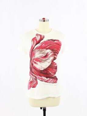 ALEXANDER MCQUEEN White 100% Cotton Jersey Tulip Logo Tee T-Shirt, Size 38/XS